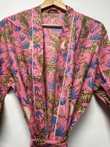 Indian Hand Printed Pink Women's <b>Kimono</b> Robe Sleepwear Casual <b>Beach</b> Wear Bathrobe Spring Summer 100% Cotton V-neck Drawstring - Product Image 5