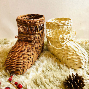 <b>Cheap</b> price noel decoration rattan santa boot shaped decorations for <b>christmas</b> handmade <b>decor</b> boots - Product Image 1