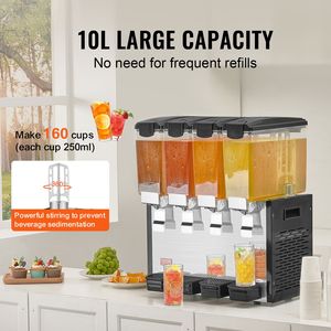 Distributore di Bevande Commerciale a 4 Serbatoi, 10L/10.6QT per Serbatoio, 430W, Macchina per Tè Freddo in Acciaio Inox, Capacità 5L, Voltaggio 220V - Product Image 2