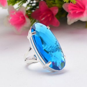 Prong <b>Set</b> Blue Topaz <b>Ring</b> Natural Gemstone <b>Ring</b> Artisan Jewelry - Product Image 2
