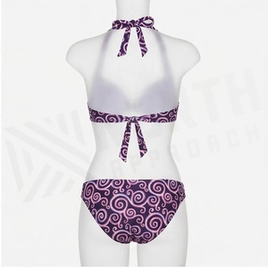 Ensemble bikini 2 pièces pour femmes, imprimé tourbillon, col halter, tissu extensible, bas de bikini hipster - Product Image 2