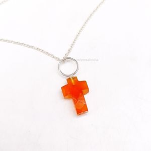 Elegant Bohemian Carnelian <b>Cross</b> Carved Gemstone Pendant Necklace Link <b>Chain</b> Classic Finish Handmade Jewelry Daily Wear Gift - Product Image 1