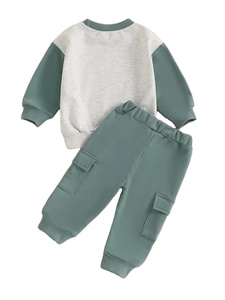 Conjunto de Ropa Casual para Niño Pequeño de Primavera con Sudadera de Manga Larga en Contraste de Color y Pantalones Cargo, Ideal para Actividades al Aire Libre - Product Image 2