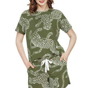 Trendy Stylish Green Animal Print <b>Lounge</b> <b>Set</b> Women's Short Sleeve Top and Shorts For Women Printed Co-ord Nightwear Outfit - Product Image 4