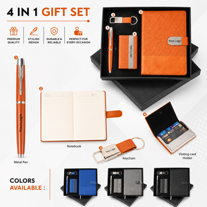 Set de Regalo Empresarial Personalizado 4 en 1 Naranja con Impresión de Logotipo Personalizado, Cuaderno, Bolígrafo, Tarjetero, Llavero, Regalo Promocional de Oficina - Product Image 1