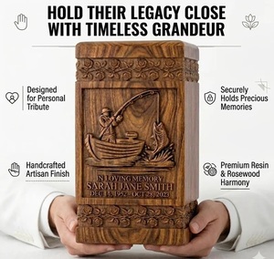 Fishing man custom Wooden Urn for <b>Ashes</b> – Human Cremation Urn – Pet Urn for <b>Dogs</b> or Cat – Memorial Keepsake <b>Box</b> - Product Image 2