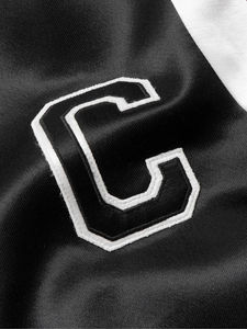 Men's Black Varsity Jacket With C Embroidery Red <b>White</b> <b>Sleeve</b> Stripe Preppy Style Turn-down Collar Single Breasted - Product Image 5