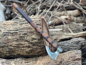 Premium Industrial Handmade Outdoor Builder's Axe <b>Head</b> Stainless Steel Blade Wooden Leather <b>Wrapped</b> Grip 6 Cutting Edge for - Product Image 5