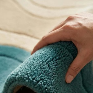 Tapis contemporain à bordures ondulées, bleu sarcelle et crème, en laine tuftée à la main, de luxe, pour salon moderne, chambre à coucher, décoration intérieure, pièce maîtresse - Product Image 6
