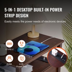 Tavolino Stile Fattoria con Stazione di Ricarica, Mobile Contenitore a 4 Ripiani, 2 Cassetti, Comodino per Soggiorno - Prodotto USA - Product Image 2