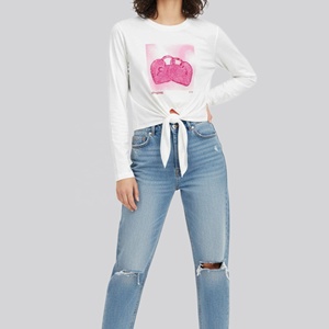 Latest Design Low Price Women's Casual <b>T</b>-<b>Shirts</b> with Hole Print 100% Cotton Custom Logo Bangladesh women <b>t</b>-<b>shirt</b> - Product Image 1