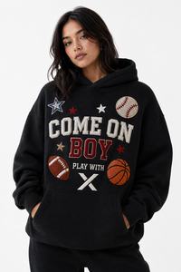 Sudadera con Capucha Negra Extra Grande para Mujer, Otoño-Invierno, 200g, Bordado Chenille, Felpa Premium, OEM, Personalizada - Product Image 1