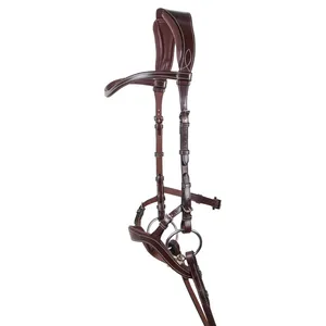 Cabezada para caballo estilo western ajustable, trenzada a mano, de cuero genuino, con frenteal recto de cuero crudo marrón, Cuero marrón 517 - Product Image 1