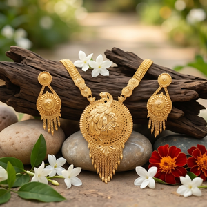 Divyoro - Juego de Collar y Pendientes Clásicos de Oro con Diseño de Pavo Real de Orissa, Joyería Étnica para Mujer, Diseño de Borlas, para Bodas y Fiestas - Product Image 4