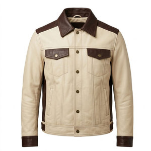 Modern <b>Men</b> Leather Trucker <b>Jacket</b> Zip Front Casual Outerwear With <b>Utility</b> Pockets And Structured Shoulder Details - Product Image 1