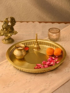 Classic Brass Pooja Thali Set Traditional Design Puja Plate with Diya Bell Kalash <b>Mandir</b> Decoration - Product Image 4