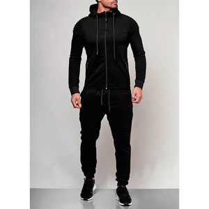 Men's Solid Black <b>Tracksuit</b> Set Full Sleeve Hooded Zipper Sweatshirt Side Pockets Regular Fit Sporty Summer Wear 2 1 Design - Product Image 6
