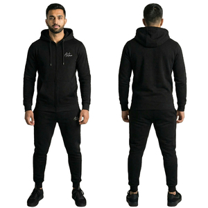 Ensemble de survêtement unisexe noir respirant à capuche avec cordon de serrage, sweat-shirt décontracté et pantalon de jogging, deux pièces, coupe ample, athlétique, 100 % coton - Product Image 1