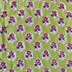 Pure Cotton Hand Block Print Fabric, Green <b>Base</b> Small Floral Motif – Wholesale Indian Textile - Product Image 1