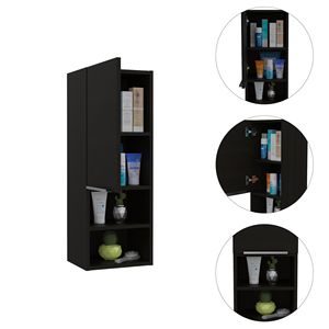 Mobiletto da Bagno Mila con Una Porta e Due Ripiani Interni ed Esterni, Colore Nero - Product Image 3