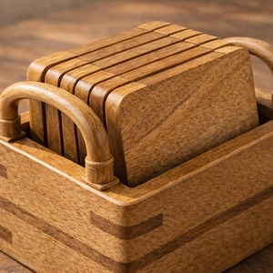 Premium Wooden <b>Square</b> Coaster <b>Set</b> Heat Resistant Drink Coasters for Home Office and Kitchen At Best Price - Product Image 4