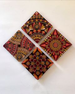 Mandala Pattern Printed Design Square Shaped Table Decor Tea Coasters Set of 4 With Sizes 10 X 10 Cm at Cheap Prices - Product Image 4
