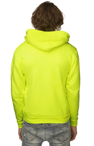 Sweat-shirt à capuche jaune fluo pour homme, coupe classique, couleur unie, pull décontracté en polaire avec poche avant et cordons de serrage blancs - Product Image 3