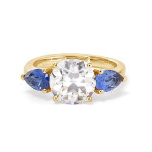 Bague de luxe pour femme en diamant de laboratoire taille ancienne européenne de 2,5 carats certifié IGI et saphir bleu trois pierres, vente en gros - Product Image 1