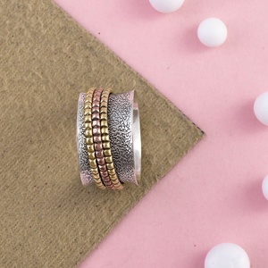 Wholesale Handmade Three Tone Spinner <b>Ring</b> <b>for</b> Women & <b>Men</b> Sterling Silver Meditation Anxiety Fidget <b>Rings</b> - Product Image 2