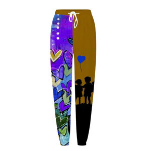 Pantalones Deportivos de Mujer con Estampado de Corazones Coloridos, Cintura con Cordón Ajustable, Pantalones Casuales de Punto con Spandex, Estilo Primavera, Corte Ajustado y Largo Completo - Product Image 1