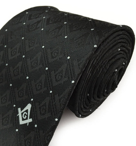 Cravate noire personnalisée Master Mason Blue Lodge à motif carré, compas et pois, vente en gros - Product Image 4
