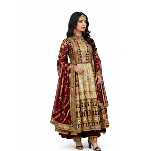 Traditional Indian Pakistani Women's Maroon <b>Gold</b> Afghan Kuchi Dress Floor Length Wedding Ethnic Wear Afghan Kuchi Dress - Product Image 3