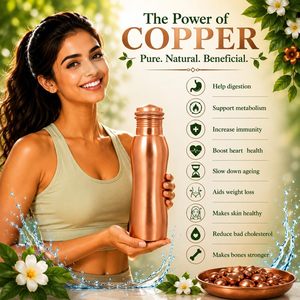 Bouteille d'eau en cuivre pur à 100 %, 950 ml, faite à la main, écologique, pour les voyages et l'usage quotidien, bienfaits ayurvédiques pour la santé, anti-fuite, vente chaude - Product Image 5