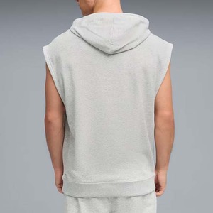 Sudadera de Forro Polar sin Mangas con Capucha para Hombre, Talla Grande, Color Gris Sólido, Informal, con Bolsillo, para Otoño - Product Image 3