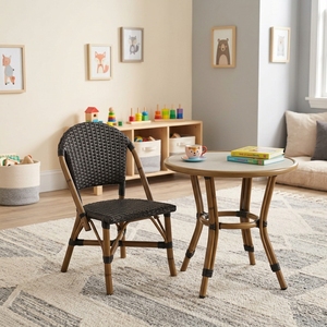 Chaise Enfant en Rotin Noir en Gros, Siège Moderne pour Salle de Jeux, Mobilier de Crèche Adorable, Léger, Miniature, Sans Accoudoirs, Base Boîte - Product Image 3