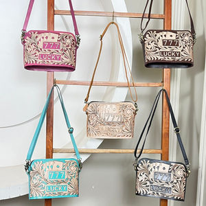 Stylish Women Fashion Hand Tooled Floral Leather Crossbody Handbags Luxury Casino Pattern Genuine Leather Evening Sling Bags - Product Image 4