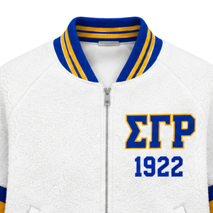 เสื้อแจ็คเก็ตเชอร์ปาแบบกลับด้านได้สำหรับผู้หญิง Custom Sigma Gamma Rho  เสื้อคลุมบอมเบอร์ขนแกะอุ่นๆ  เสื้อคลุมกันหนาวแบบสองด้านสำหรับชมรมนักศึกษากรีก  OEM - Product Image 3