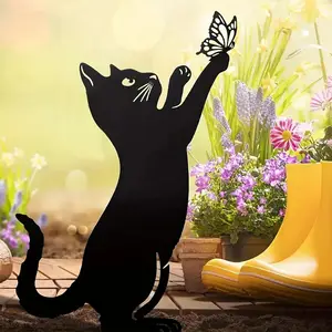 ديكور حديقة معدني للقطط، ظلال قطة سوداء لديكورات الفناء والأرضيات الخارجية، مقاوم للماء ديكور قطة معدني لمحبي القطط