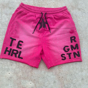 Shorts Negros con Pedrería para Hombre, Estilo Urbano, Casuales, con Cordón, de Algodón, Estampados, Holgados, para Verano - Product Image 4