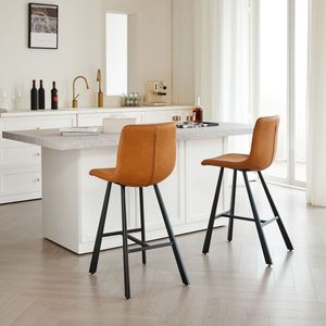 Sgabello da Bar Ergonomico in Ecopelle con Schienale Curvo, Robusta Struttura in Metallo Nero, Seduta Alta con Poggiapiedi per Uso in Cucina - Product Image 5
