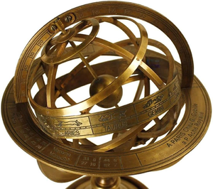 Globe céleste armillaire en laiton finition antique avec gravures zodiacales - Product Image 2