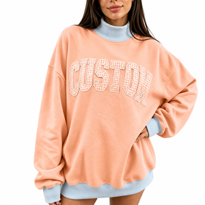 Custom Women Oversized Casual <b>Top</b> Long Sleeve Pullover Style <b>Layered</b> Mock Neck Design Large Front Lettering Trendy Streetwear - Product Image 2