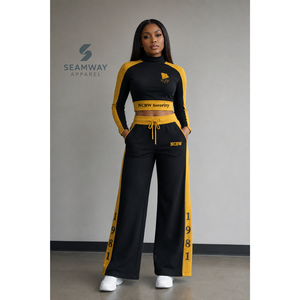 NCBW Women's Color Block Workout Set <b>Turtleneck</b> Crop <b>Top</b> Loose Fit Drawstring Pants Sorority Sportswear Tracksuit - Product Image 6