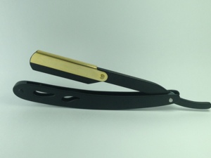 มีดโกนพับได้สำหรับช่างตัดผมมืออาชีพ สีทอง ใบมีดเดี่ยวแบบครึ่งใบ คมตรง พร้อมโลโก้สั่งทำ - Product Image 4