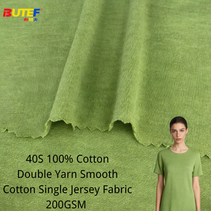 Tessuto Jersey di Cotone Morbido e Liscio a Doppio Filato 40S, 200GSM, Larghezza 185cm, per T-Shirt a Costine Pesanti Coordinati per Ragazze e Ragazzi, Stile Street - Product Image 1