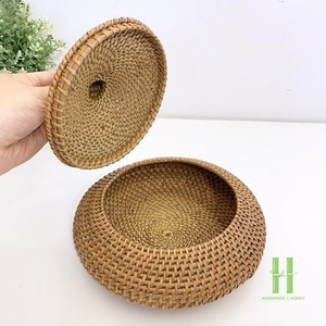 NEW DESIGN Handmade Rattan Candy Fruit <b>Basket</b> with Lid Natural <b>Wicker</b> Divided Snack <b>Storage</b> Box Multi Compartments Vietnam - Product Image 5