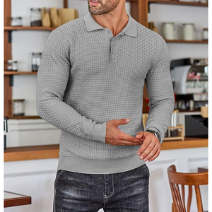 <b>Men's</b> Knitted <b>Long</b> Sleeve Polo Sweater Solid Color Autumn Casual Pullover Full Sleeve - Product Image 2
