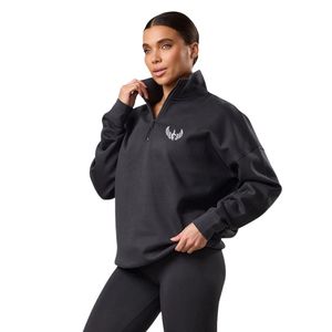 Sweat-shirt à col montant gris foncé pour femme, coupe oversize, manches longues, style streetwear décontracté, toucher doux, pour le quotidien - Product Image 1
