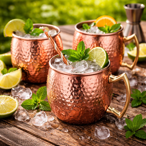 Ensemble de tasses martelées en cuivre pur à 100 % avec poignée |   Tasses à boire en métal de qualité supérieure, ensemble cadeau de mugs pour boissons de haute qualité - Product Image 1