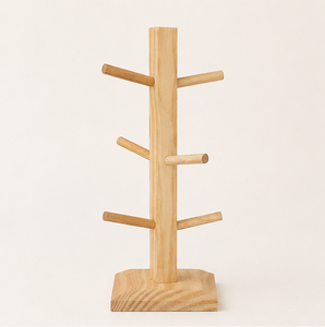 Premium Beech Wood Mug Tree Rack Durable 6-Hook Vertical <b>Tea</b> Cup Display <b>Stand</b> With Sturdy Base For Countertop Storage Rack - Product Image 6